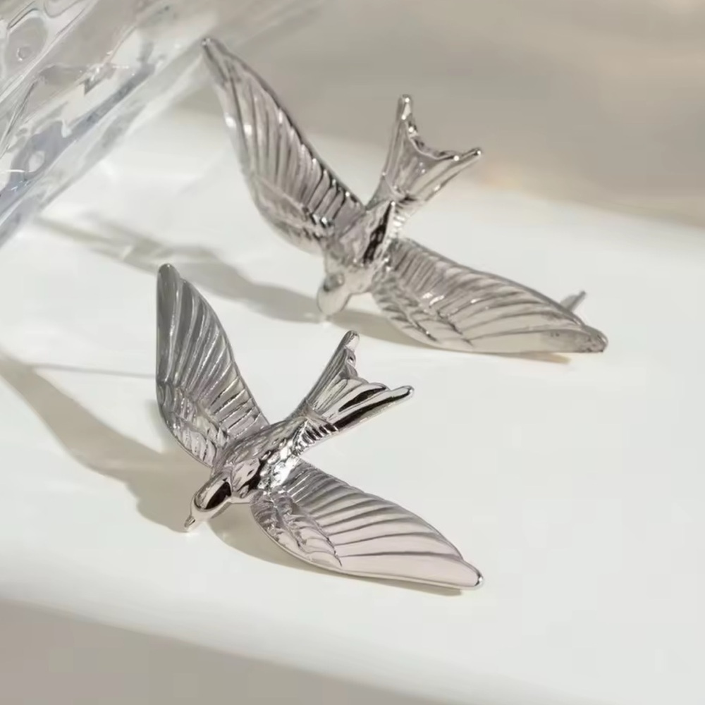 Vintage Swallow Wings Stainless Steel Earrings - Unique Statement Studs